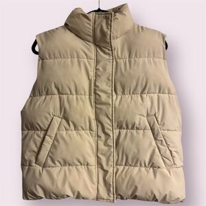 🎁HFX Outdoors Cream Puffer Coat Vest with Zipper & Snaps Sz M Good Condition